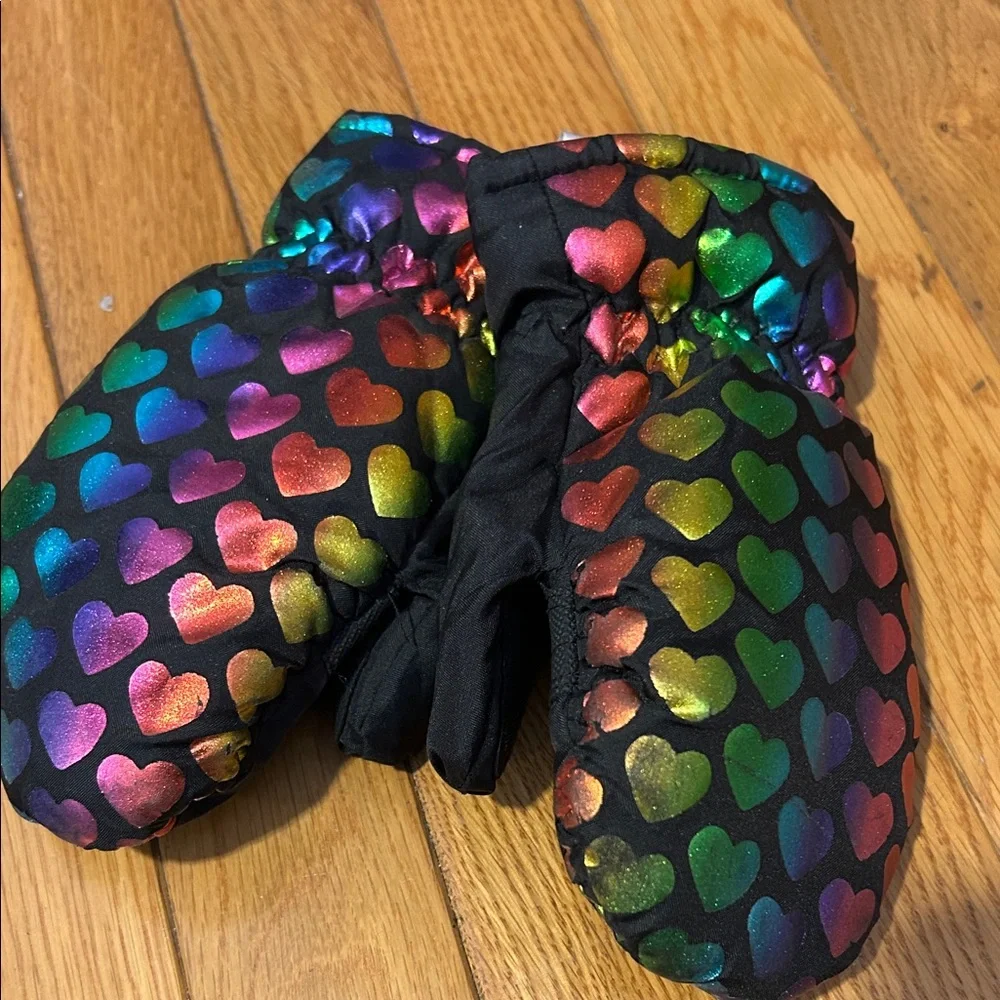 Kids Black Mittens with Colorful Trim